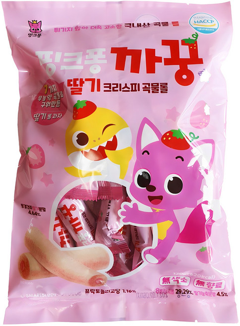 핑크퐁 아기상어 까꿍 유산균 크리스피롤 24입, 딸기, 120g, 1개