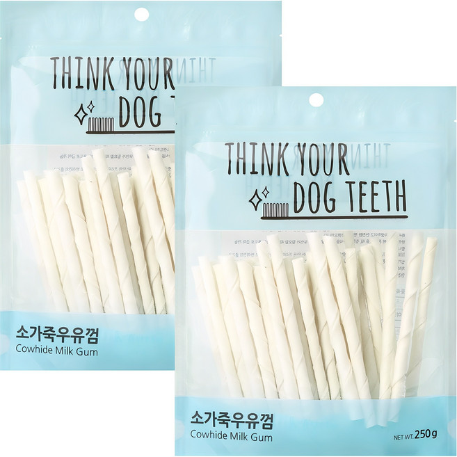 띵크유어도그티 강아지 우유껌 스틱형, 소가죽, 250g, 2개