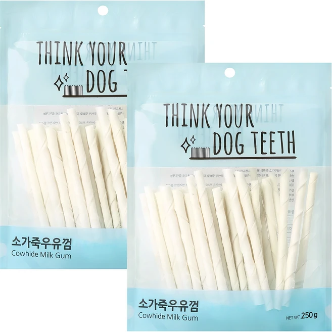 띵크유어도그티 강아지 우유껌 스틱형, 소가죽, 250g, 2개 - 쿠팡