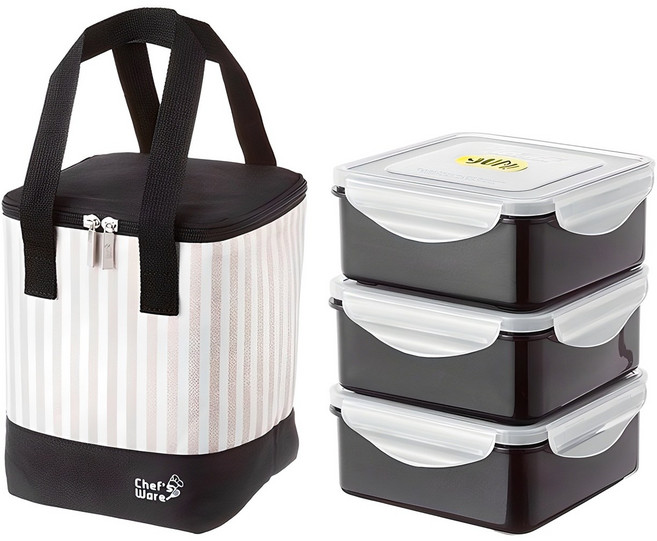 셰프웨어 얌 정사각 3단 도시락, 혼합색상, 1개