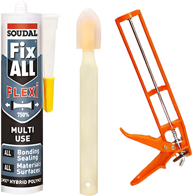 수달 픽스올 플렉시 무취 고탄성 방수 강력접착 실리콘 화이트 290ml + 플라스틱 건 + 실리콘 헤라, 1세트