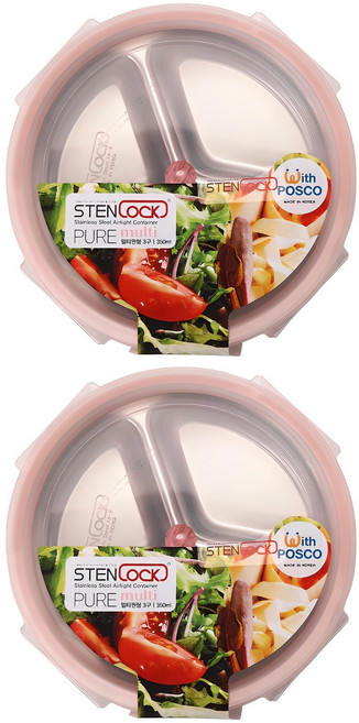스텐락 퓨어 멀티 원형 2호 밀폐용기 3구 350ml, 2개, 단품