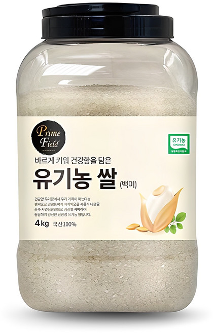 Prime Field 유기농 쌀 백미, 4kg, 1개, 상