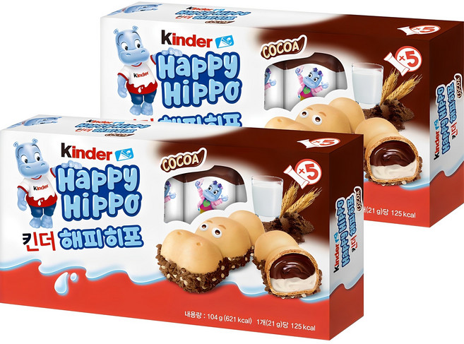 킨더 해피히포 T5 초콜릿, 104g, 2개