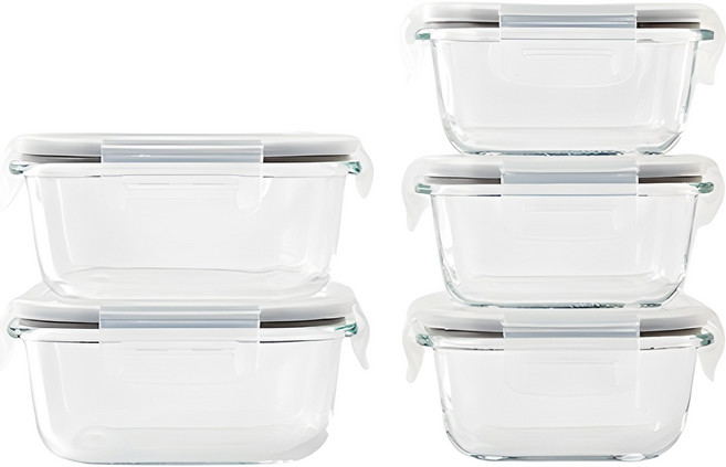 모던하우스 전자레인지 스팀홀 유리밀폐용기 세트, 1세트, 320ml (3P) + 520ml (2P)