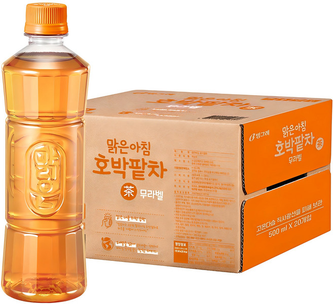 빙그레 맑은아침 호박팥차 무라벨, 500ml, 20개
