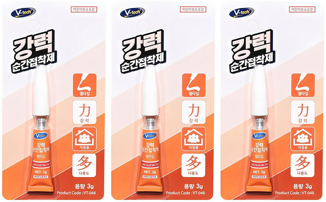Vtech 젤타입 강력 순간 접착제, 3개
