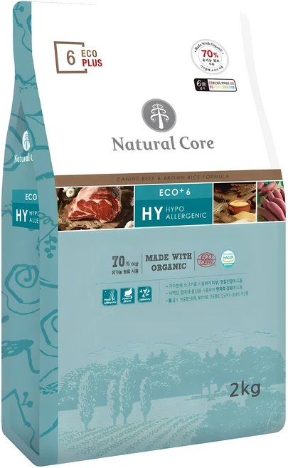 네츄럴코어 전연령 강아지 에코플러스6 건식사료, 소, 2kg, 1개 - 쿠팡