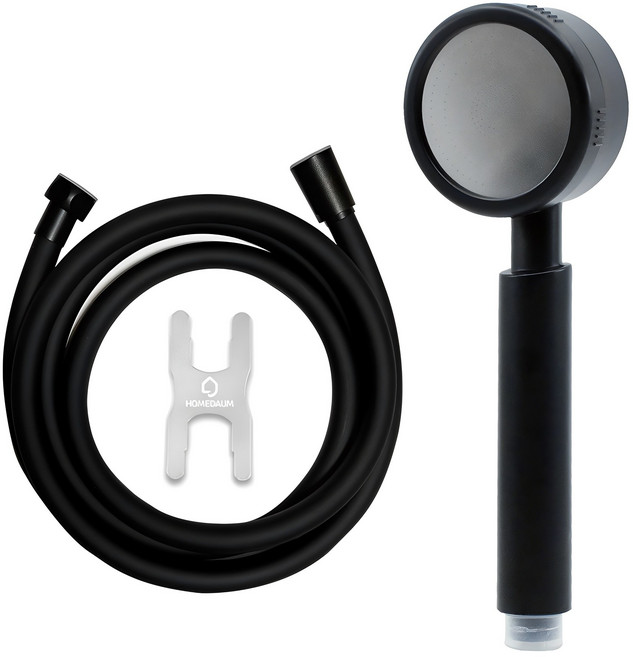 홈다움 몬스터 수압 상승 샤워기 + 안꼬이는 말랑이 PVC 샤워호스 2m 세트, 1개, 블랙