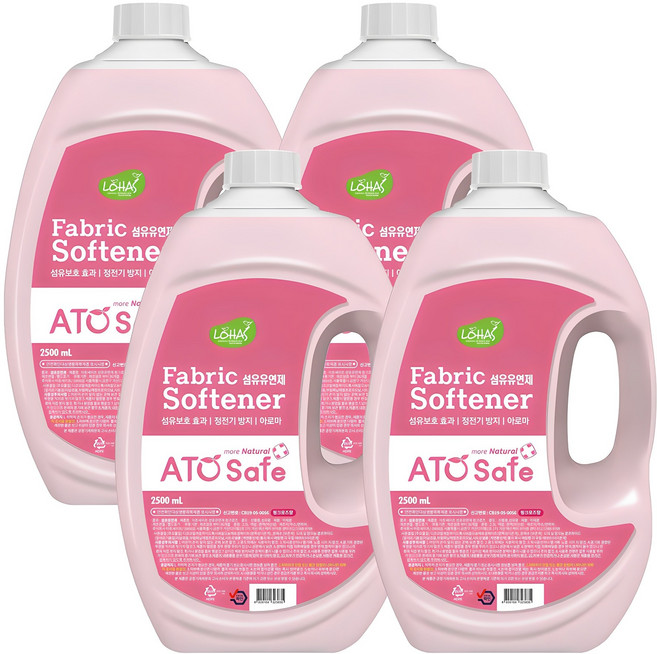 아토세이프 섬유유연제 핑크로즈 본품, 2.5L, 4개