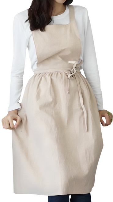 잇츠온 코튼 파스텔 원피스 앞치마, 베이지, 1개