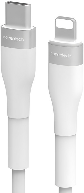 rorentech iPhone 相容粉彩色系 C-8-pin PD 高速充電線, 50cm, 白色, 1條
