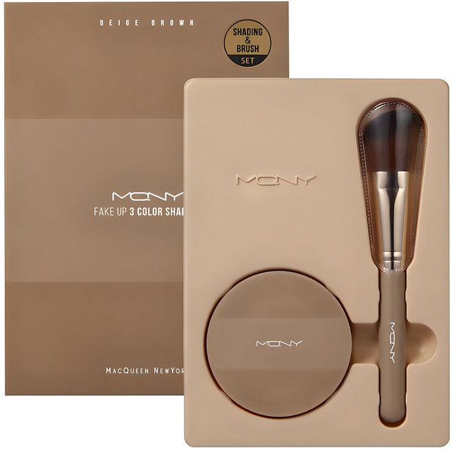 맥퀸뉴욕 페이크업 3색 쉐딩 9g + 쉐딩브러쉬, 베이지 브라운, 1개