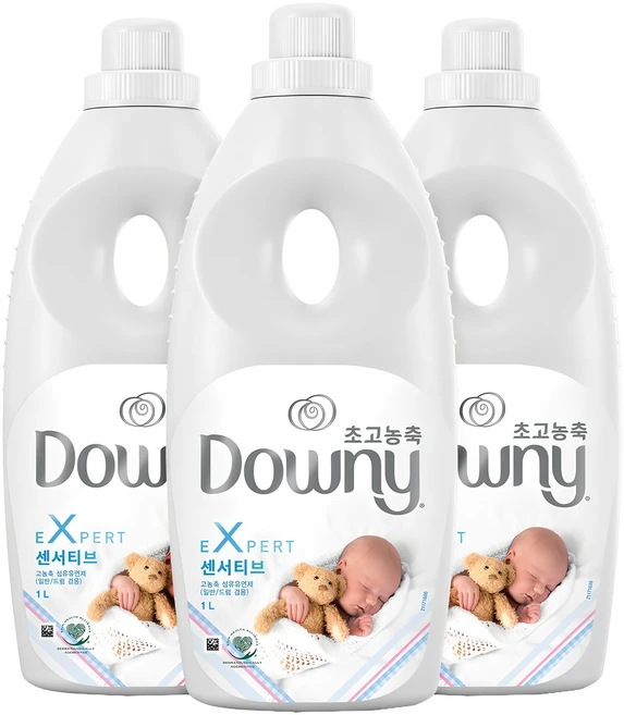 다우니 엑스퍼트 센서티브 초고농축 섬유유연제 본품, 1L, 3개 - 쿠팡