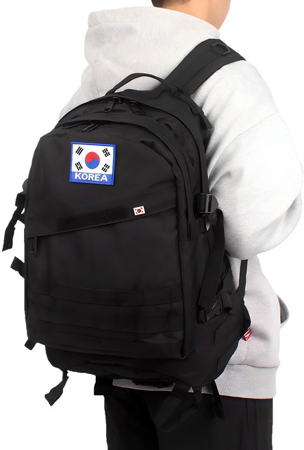 日常基本款軍規背包 + 韓國國旗獎章 + 韓國國旗徽章 小 40L, 黑色