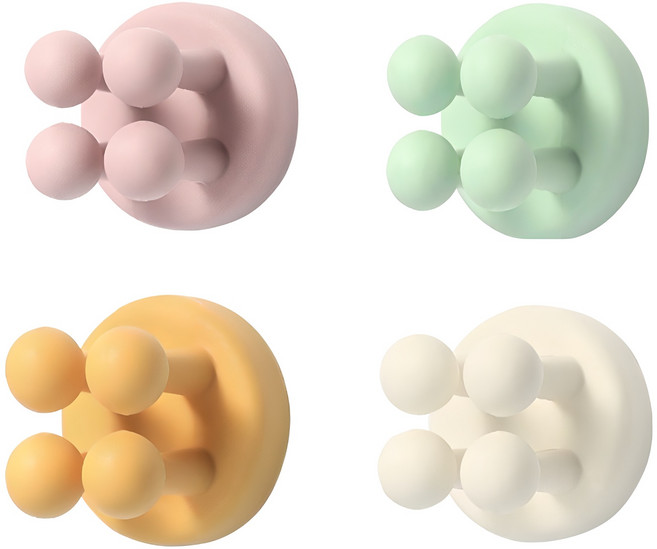 접착식 다용도 실리콘 칫솔걸이 4종 세트, 핑크 + 민트 + 옐로우 + 화이트, 1세트