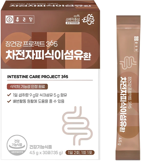 종근당 장건강 프로젝트 365 차전자피 식이섬유환 30p, 135g, 1개 - 쿠팡