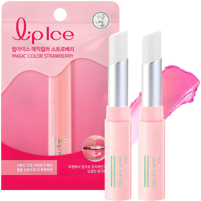 립아이스 매직컬러 립밤, 스트로베리, 2g, 2개