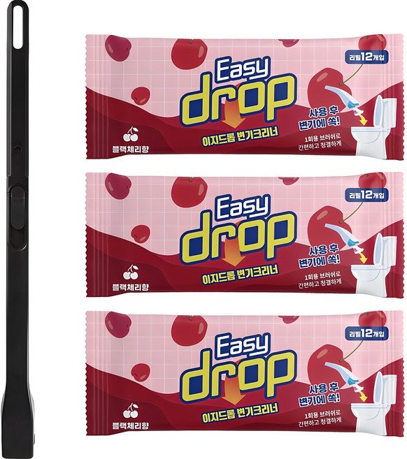 이지드롭 변기크리너 뉴 핸들팩 블랙체리향, 블랙, 3개