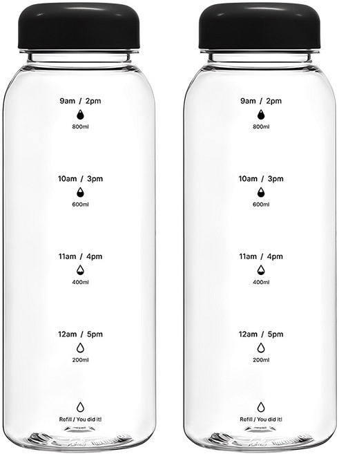 네이쳐리빙 하루수분 트라이탄 물병, 블랙, 1L, 2개