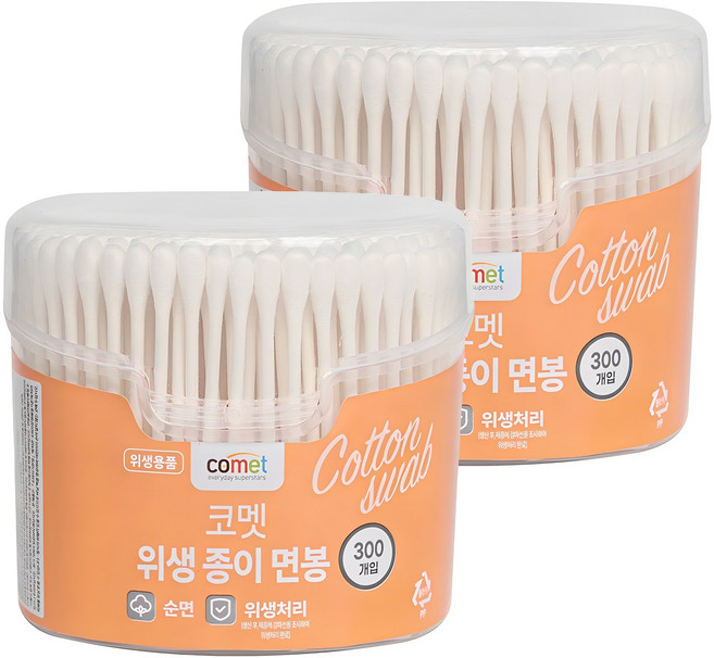 코멧 위생 종이 면봉, 300개입, 2개