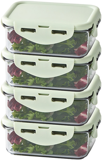 락앤락 비스프리 퓨어 밀폐용기 라이트그린 직사각, 4개, 350ml