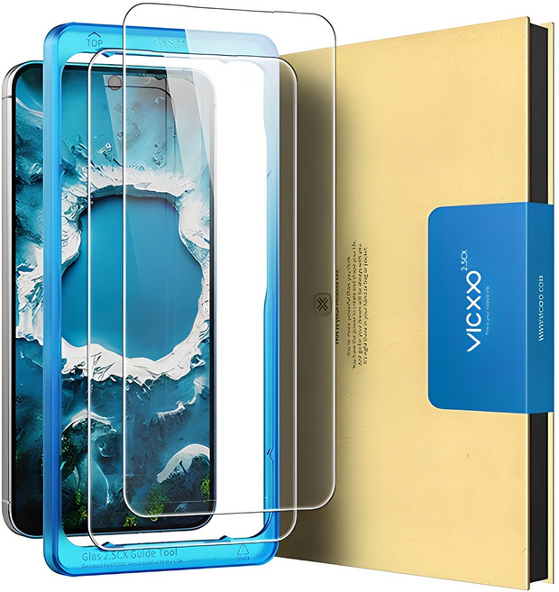 빅쏘 2.5CX 9H 고경도 갤럭시 지문인식 강화유리 휴대폰 액정보호필름 2매 + 부착가이드, 1세트