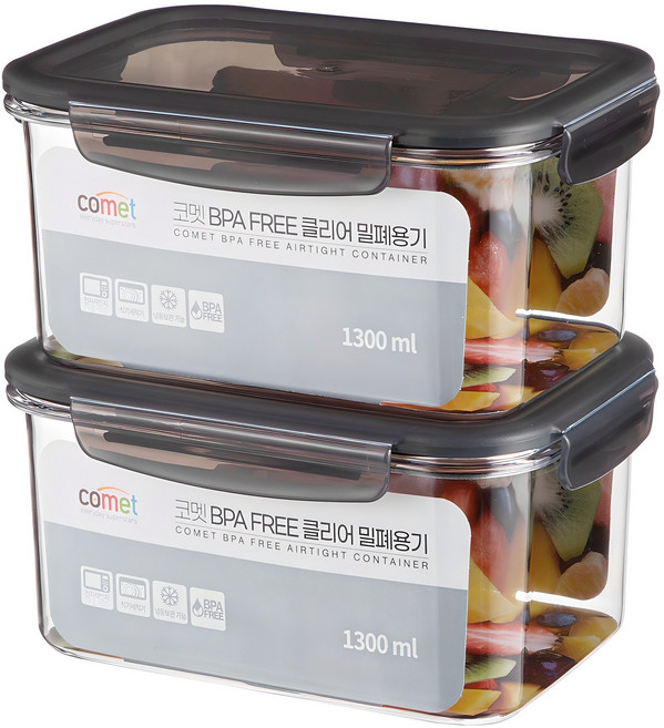 코멧 국내생산 BPA FREE 클리어 밀폐용기, 2개, 1.3L