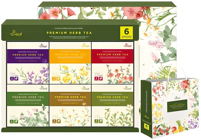 아름드레 유기농 삼각티백 허브차 선물세트, 허브차 6종, 1세트 - 쿠팡