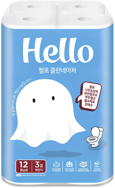 헬로 클린네이처 천연펄프 3겹 고급롤화장지, 27m, 12롤, 1개