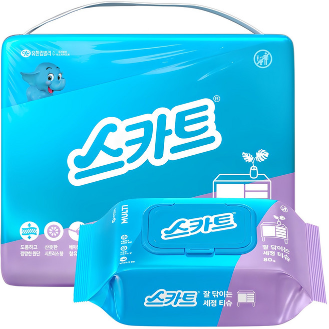 스카트 잘 닦이는 세정티슈, 4개