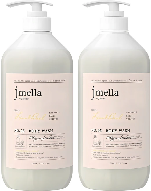 제이멜라 인 프랑스 라임 앤 바질 바디워시 바질 시트러스향, 1L, 2개 - 쿠팡