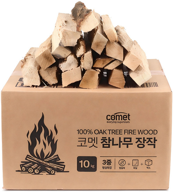 코멧 3중 방습 국산 참나무 장작, 10kg, 1개