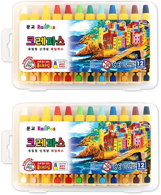 문교 레일 홀더형 크레파스 MRCO-12, 12색, 2개