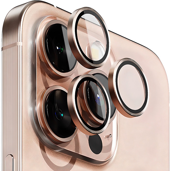 빅쏘 빛번짐 방지 부착가이드 아이폰 후면 카메라 렌즈 링 강화유리 휴대폰 보호필름 데저트, 1세트