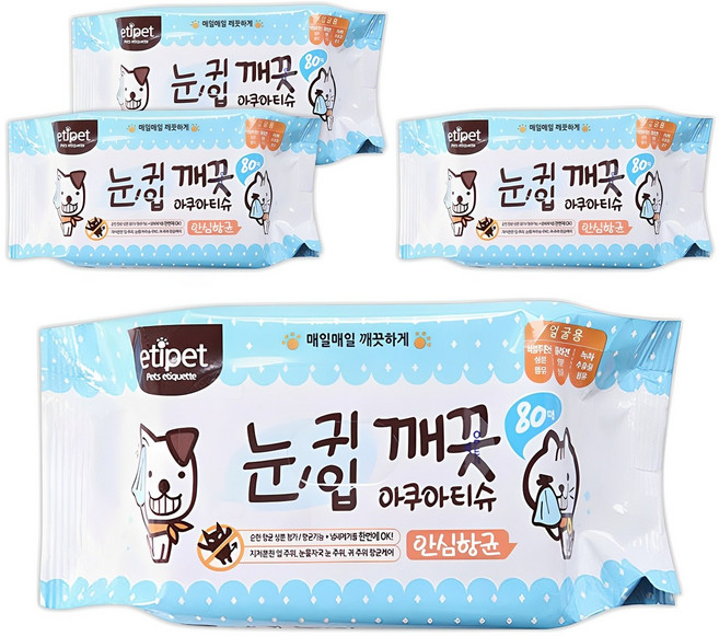 에티펫 반려동물용 눈귀입 깨끗 아쿠아티슈, 300g, 4개