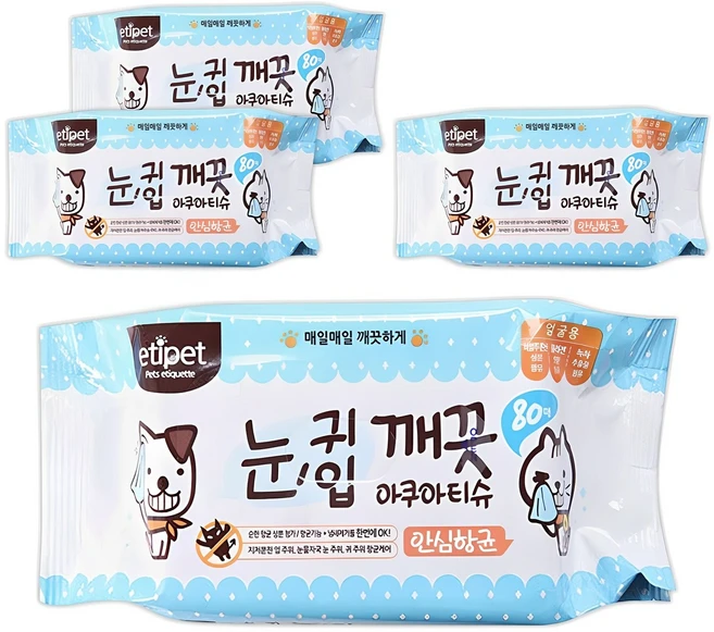 에티펫 반려동물용 눈귀입 깨끗 아쿠아티슈, 300g, 4개 - 쿠팡