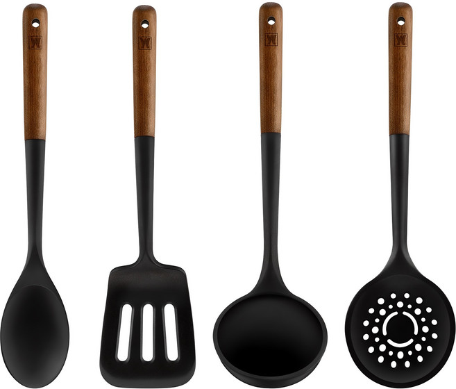 바겐슈타이거 플렉시벨 플래티넘 실리콘 조리도구 4종세트, 뒤집개 + 스키머 + 국자 + 볶음스푼, 블랙, 1세트