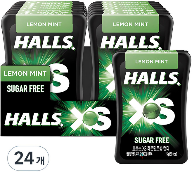 HALLS XS XS無糖迷你薄荷糖 檸檬薄荷口味, 24盒, 15g