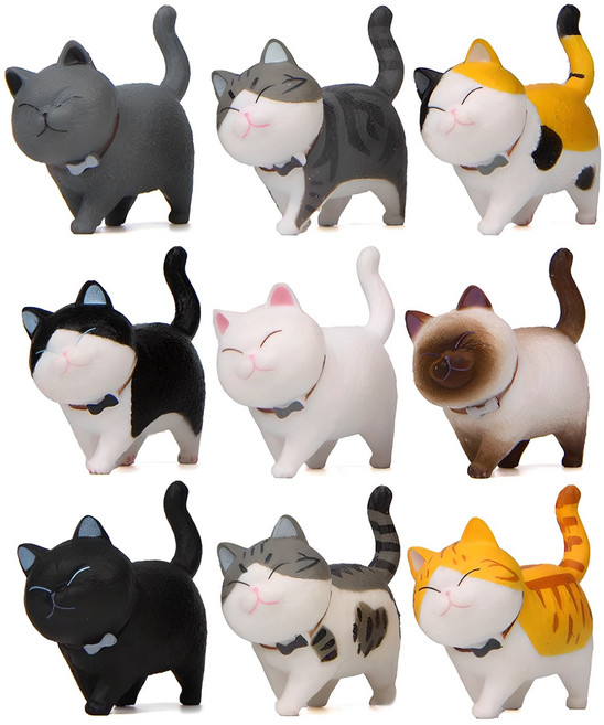 귀여운 고양이 피규어 미니어처 9종 세트, 혼합 색상