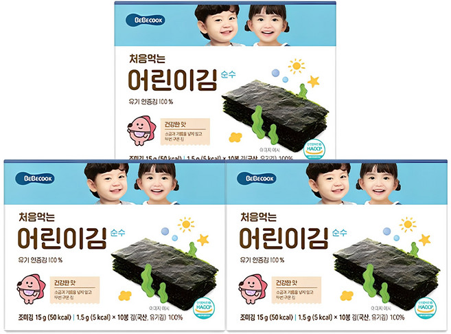 베베쿡 처음 먹는 어린이 김, 15g, 3개, 순수