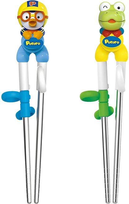 에디슨 아동용 입체 스텐 교정젓가락 2종 세트, 뽀로로 + 크롱, 1세트 - 쿠팡