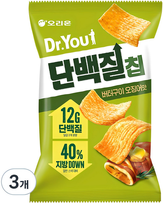 닥터유 오리온 단백질칩 버터구이 오징어맛, 60g, 3개