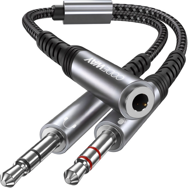 코드웨이 4극 이어폰 마이크 y잭 연결 케이블, 그레이, 1개