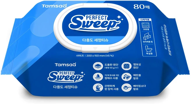 탐사 베이킹소다 함유된 한번에 잘 닦이는 다용도 세정티슈 80매 엠보싱, 1개 - 쿠팡