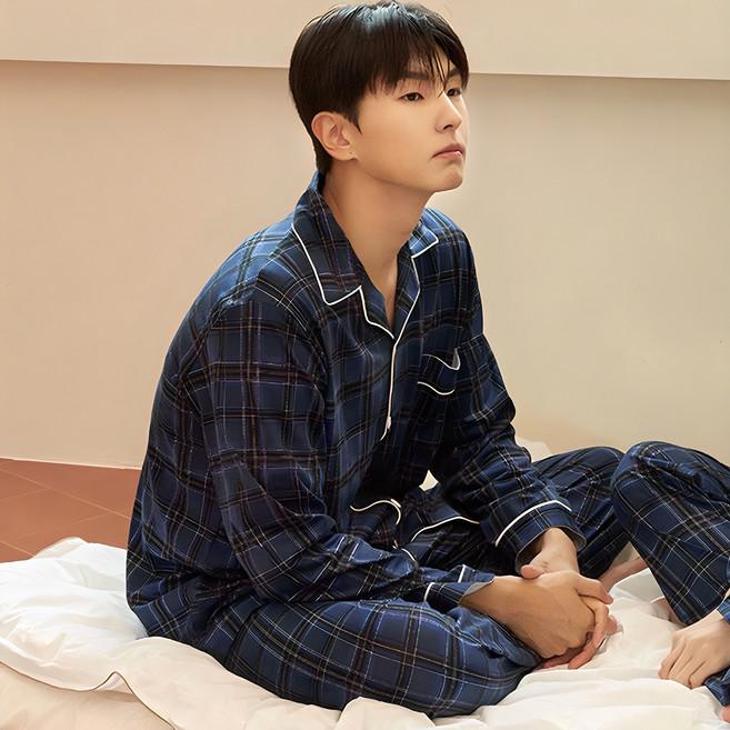 디에스도씨 남성용 피치기모 긴팔 카라 잠옷 상하의 세트