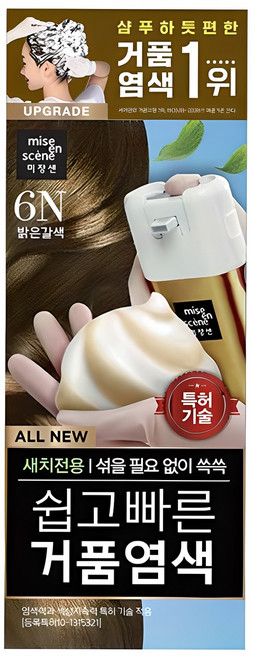 미쟝센 쉽고 빠른 거품 염색 새치전용, 6N밝은갈색, 1개