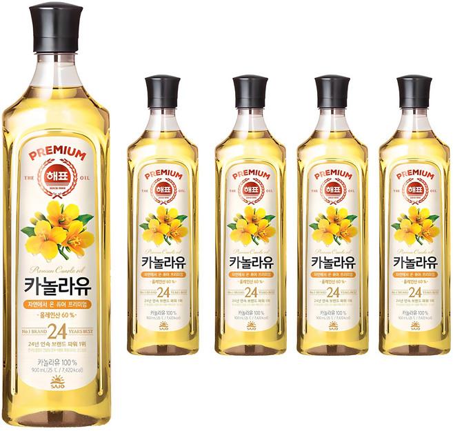 해표 카놀라유, 900ml, 5개