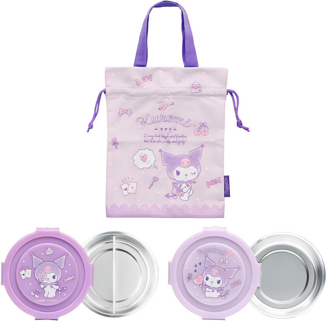 릴팡 원형 스텐 2단 도시락 조리개세트, 쿠로미, 1세트