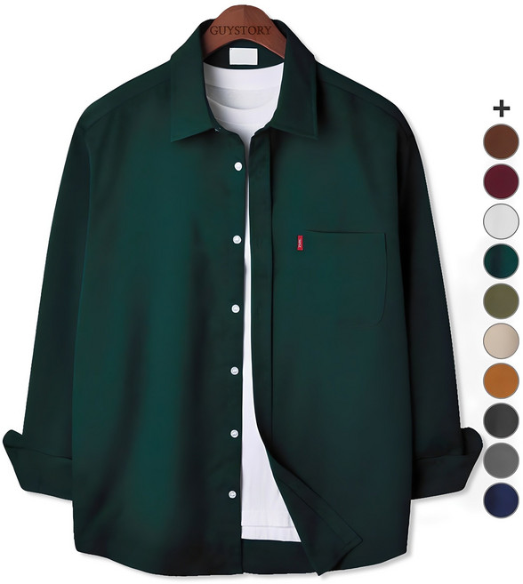 가이스토리 남성용 사계절 피셔 포켓 긴팔 빅사이즈 캐주얼 셔츠